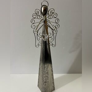 Heavenly Silver Metal Angel Holding a Crystal look Heart, Tall & Elegant Piece